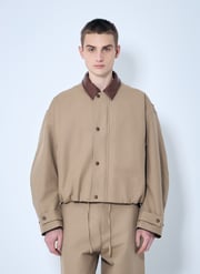 Twill Jacket With Leather Collar