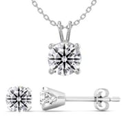 2 Carat Diamond-ey Moissanite Earrings & Necklace Set In White Gold
