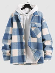 ZAFUL UNISEX Checked Plaid Colorblock Pocket Design Woolen Turn Down Collar Coat