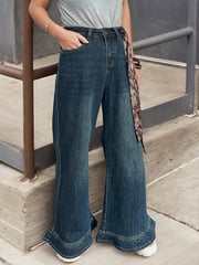 High Waisted Wide Leg Gradient Split-Joint Jean Pants Bottoms