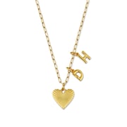 Personalized Small Ribbed Heart of Gold + Initials Necklace