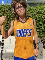 Slapshot Charlestown Chiefs Captain Johnny Upton #12 Yellow Paisley Tank