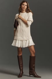 By Anthropologie Twofer Cable-Knit Sweater Mini Dress