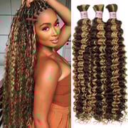 Human Boho Braiding Hair for Braids #4 27 30 613 Boho Hair 20 Inch 100g Deep Wave Bundles No Weft for Braiding Knotless Deep Curly Bulk Hair Extensions