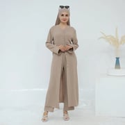 Beige Longline Abaya & Pants Set