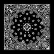 12 pieces, Western Paisley Bandana - Made in USA 100% Cotton, Black, 22" x 22" 