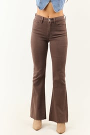Walnut High Rise Raw Hem Stretchy Flare Jeans