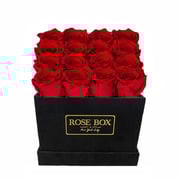 Medium Square Black Box with Red Flame Roses