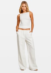 LINEN RAW LOW RISE PANT WHITE