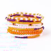 Game Day Color Block Beaded 10 Strand Stretch Bracelets Orange + Purple