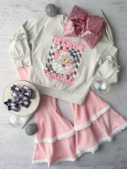 Retro Merry Christmas with Pink Bell Bottoms Set