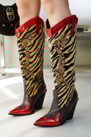 Karine Animal Print Western Cowgirl Boots - Red