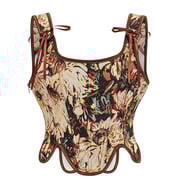 Women Vintage Floral Camisole Flower Embroidery Pattern Drawstring Corset