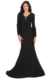 May Queen - MQ1772 Beaded Appliqued Plunging Bodice Trumpet Gown