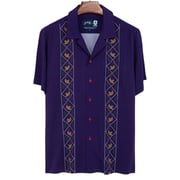 Jerry Garcia | Relaxed Retro-Fit Short Sleeve Button Down |Tiger Leaf Pattern In Navy