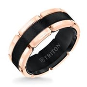 TRITON Black Tungsten Carbide Rose Rim Comfort Fit Wedding Band 8mm