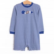 Down, Set, Hike Applique Short Romper, Blue