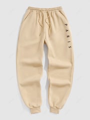 Men's PARIS Pattern Fuzzy Fleece-lined Drawstring Jogger Sweat Pants