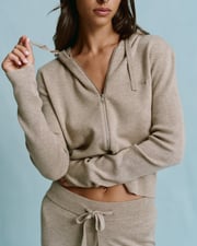 Knit Zip Up Hoodie - Sand