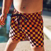 Neon Orange Check Hybrid Swim Shorts