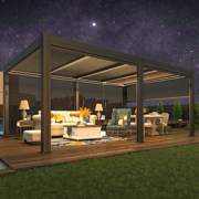EROMMY 12x20 Modern Electric Aluminum Pergola with Louvered Roof – Black