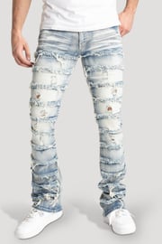 Distressed Layered Stacked Denim (Tint) (S3016)