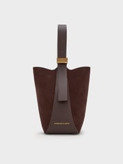 Espresso Brown Edna Recycled Suede Bucket Bag | CHARLES & KEITH