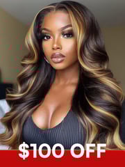
    $100off Flash Sale| 13x4 Pre-everything Wig Honey Caramel Highlights Human Hair Wigs Loose Wave Put on and Go Glueless Wigs