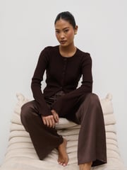 Breya Satin Drawstring Trousers - Chocolate Brown