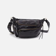 Via Belt Bag Sling In Polished Leather - Black