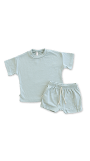 rib knit boy shorts set - blue fog