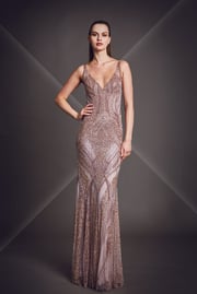 V neck fully beaded sleeveless dress