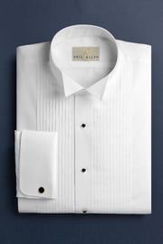 "Leonard" White Pleated Wingtip Tuxedo Shirt
