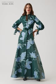Floral Jacquard Mandarin Neck Shirt Gown