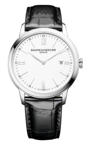 Baume & Mercier Classima White Dial Black Leather Strap Date Quartz Mens Watch M0A10414