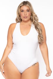 Plus Size V-Neck Bodysuit - White