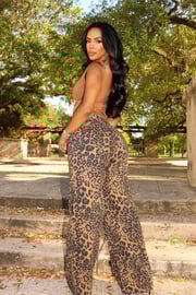 She's A Wild One Leopard Print Wide Leg Jeans - Brown Combo