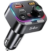 Syncwire Bluetooth 5.4 FM Transmitter Car Adapter 54W (PD 36W & 18W) [Stronger Dual Mics] [Light Switch] [HiFi Bass Sound] [Fast Charging] Wireless Radio Receiver Hands-Free Calling LED Display