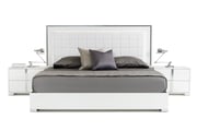 Modrest San Marino Modern White Bed with LED Tufted Eco-Leather Headboard & Chrome Finish