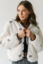 The Loyola Floral Puffer Jacket in Cream