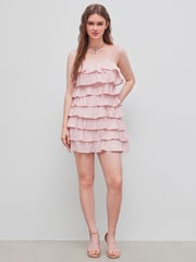 Square Neck Solid Layered Mini Dress