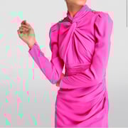 SELF PORTRAIT PINK STRETCH CREPE TWISTED COLLAR MINI DRESS NWT 4