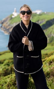 Black Contrast Stitch Trim Jacket by Vogue Williams