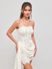 Lace Lace Tube Tie Back Mini Dress For Party/Clubbing