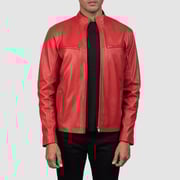 Ionic Red Leather Biker Jacket