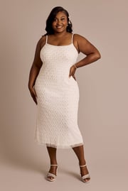 Beaded Scoop Neck Spaghetti Strap Midi Dress