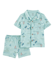 Toddler 2-Piece Button-Down Shirt & Pull-On Short Set