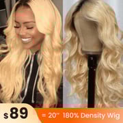 Julia Hair Glueless Blonde Body Wave Wig with Black Roots V Part Beginner Friendly 180% Density Flash Sale
