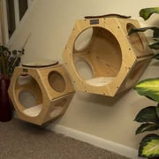 Set of Two Natural Wood Wall Tree Hex Houses - W2107A
