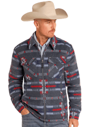 Blue Aztec Brushed Jacquard Zip Up Jacket
